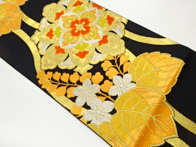 JAPANESE FUKURO OBI / WOVEN PAULOWNIA & FLOWER CREST